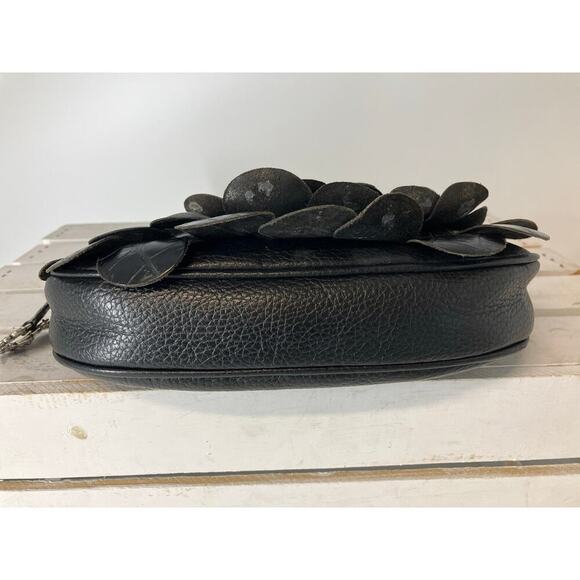 BRIGHTON SMALL BLACK LEATHER FLOWER PETAL SHOULDER BAG - Picture 6 of 16